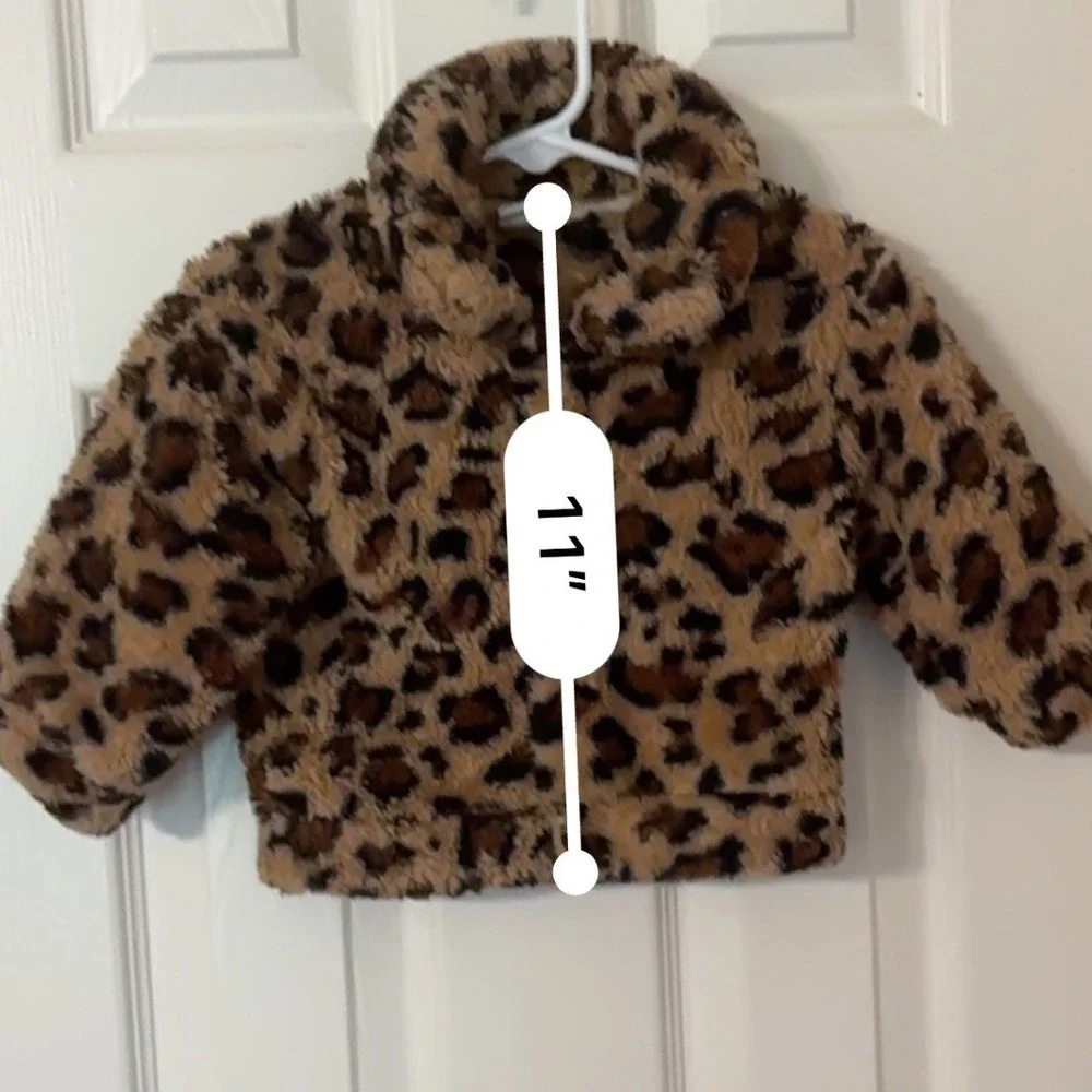 Cute! Leopard Print Sherpa Jacket Baby Girl 6-9M Warm‎ Coat Toddler